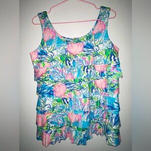 Lulu-b coastal colorful cha cha ruffle tank top size S Small preowned SPF 50+